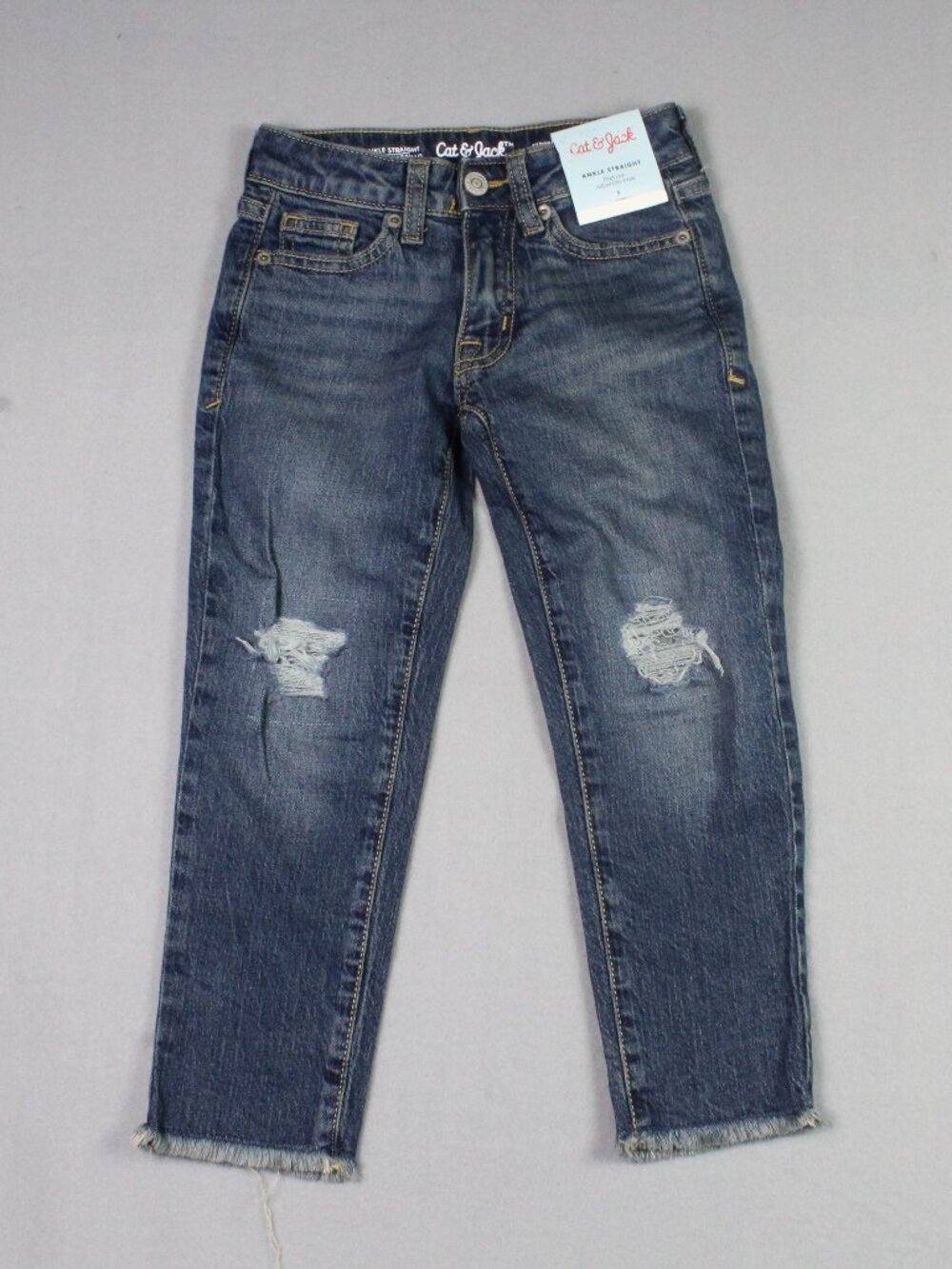 Cat & Jack Girls Sz 5 High Rise Ankle Straight Distressed Frayed NWT